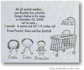 Pen At Hand Stick Figures - Birth Announcements - Crib (b/w)